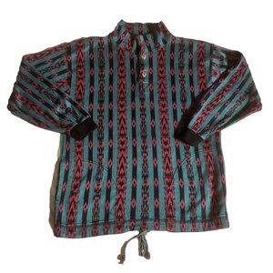 Vintage Denim Express Teal and Pink Geometric 80s Knit Sweater Size L Korea